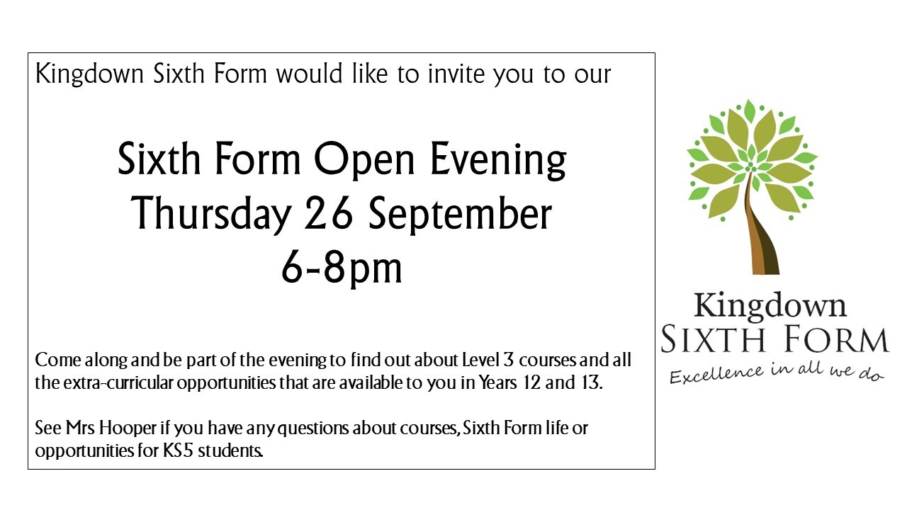 Invitation to Kingdown Sixth Form